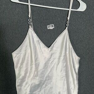 Victorias Secret XL White Satin V-Neck Camisole with Decorative Straps